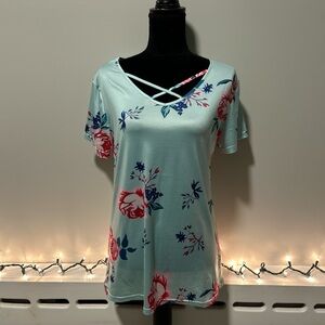 Light blue floral blouse, with flowers, casual cute
